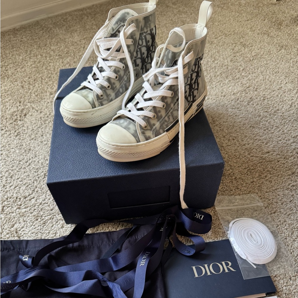 Dior Monogram High-Top Sneakers in Gray and White